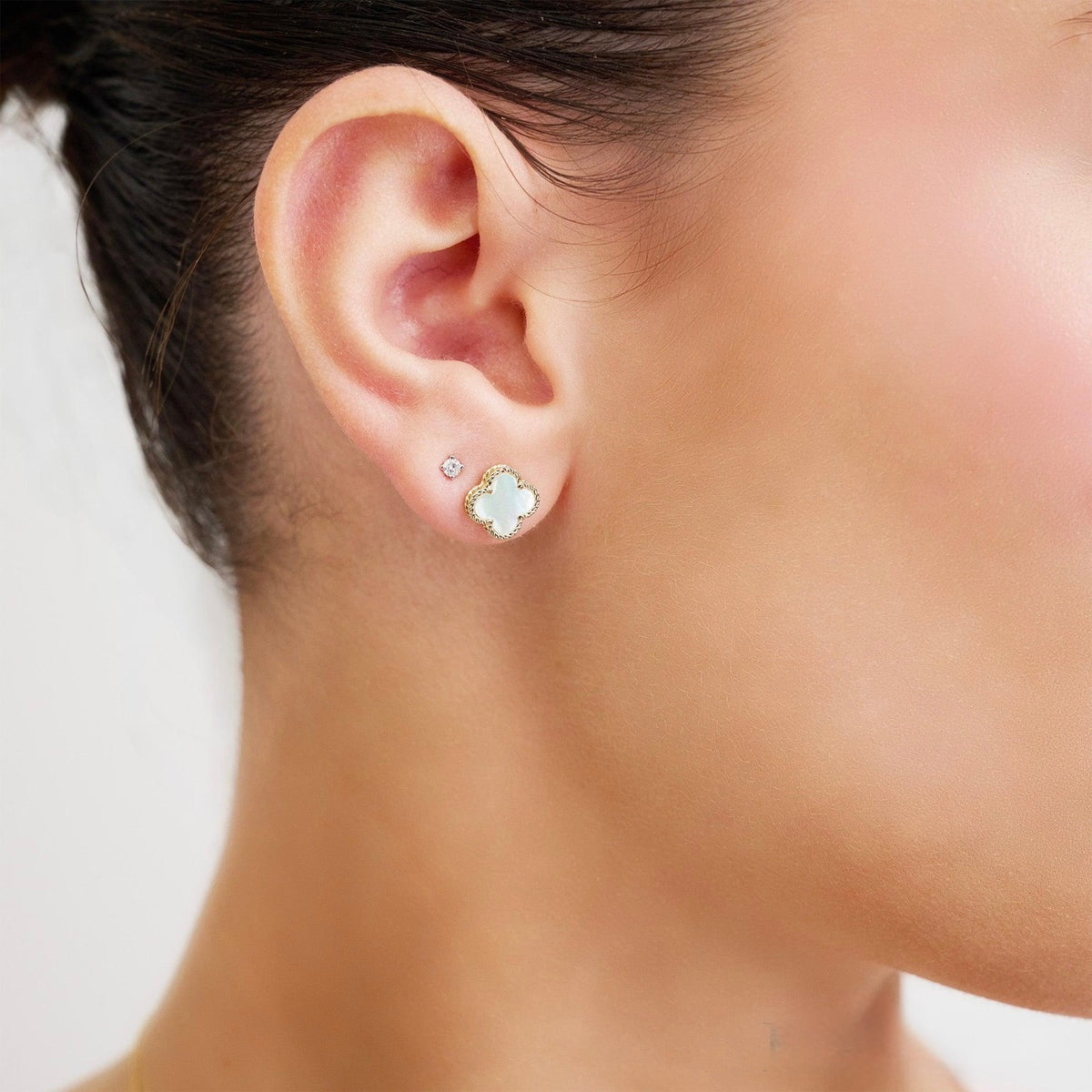 Mother of Pearl Clover Stud Earrings