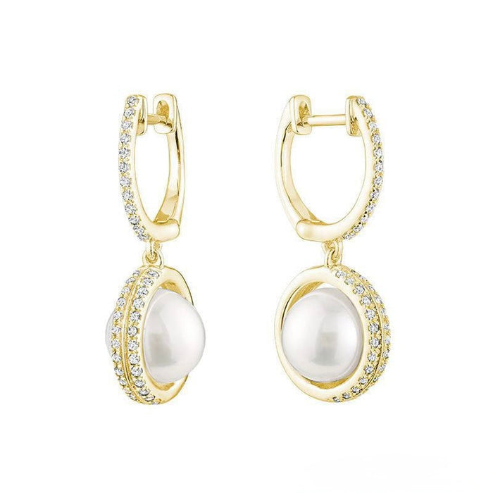 Dangle Pearl & Diamond Earrings