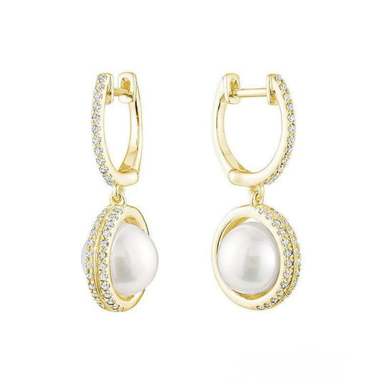 Dangle Pearl & Diamond Earrings