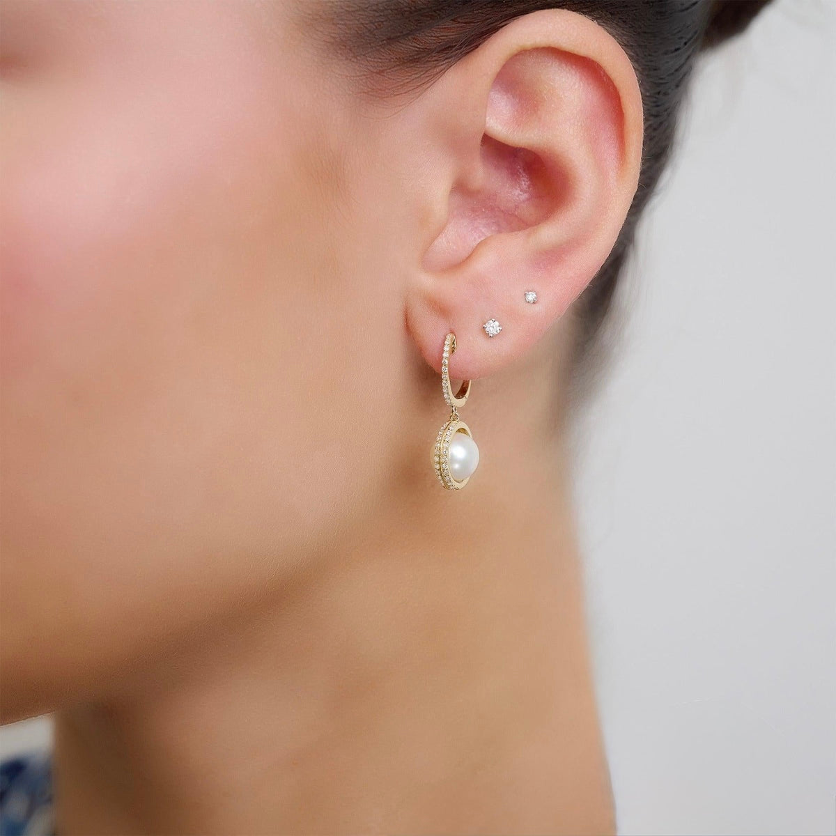 Dangle Pearl & Diamond Earrings