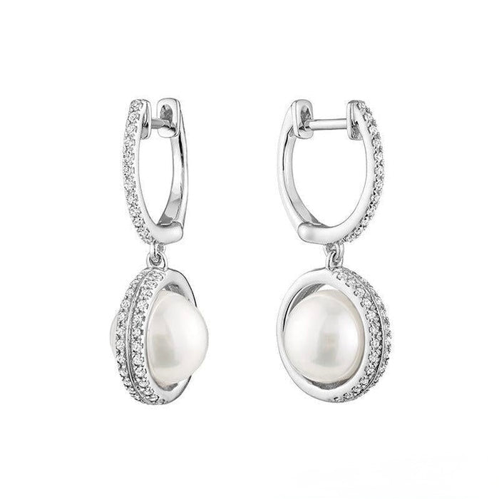 Dangle Pearl & Diamond Earrings
