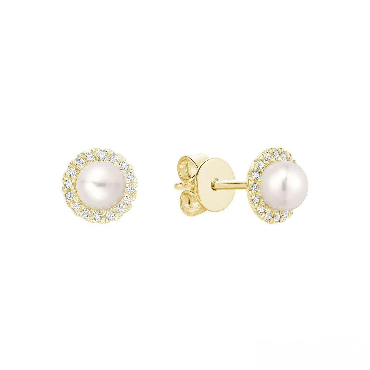 Mini Pearl & Diamond Halo Stud Earrings