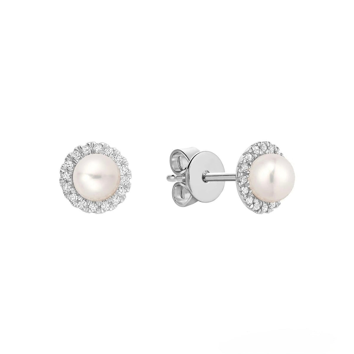 Mini Pearl & Diamond Halo Stud Earrings