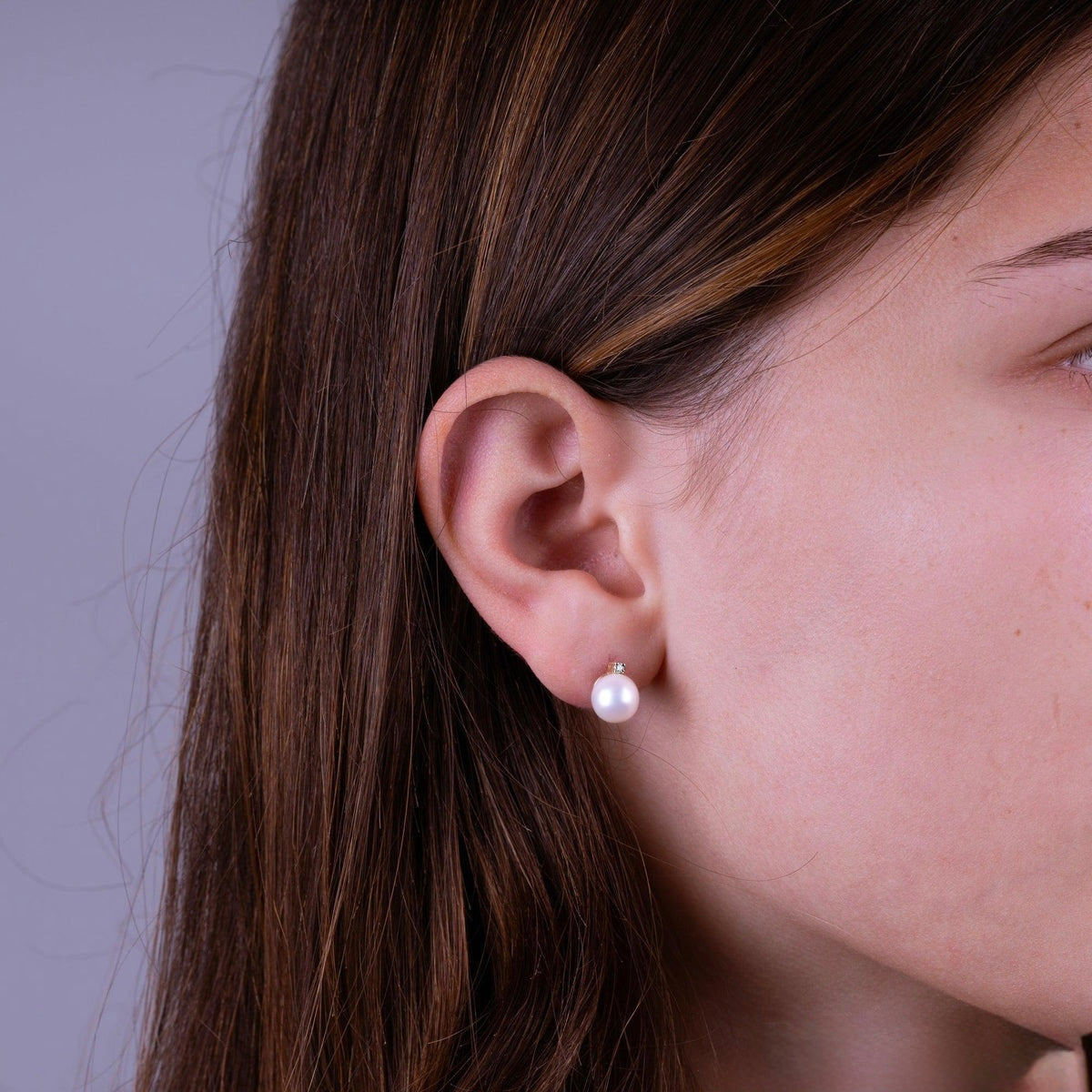 Cultured Pearl & Diamond Stud Earrings