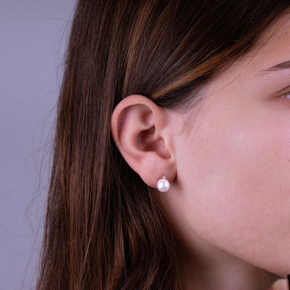 Cultured Pearl & Diamond Stud Earrings