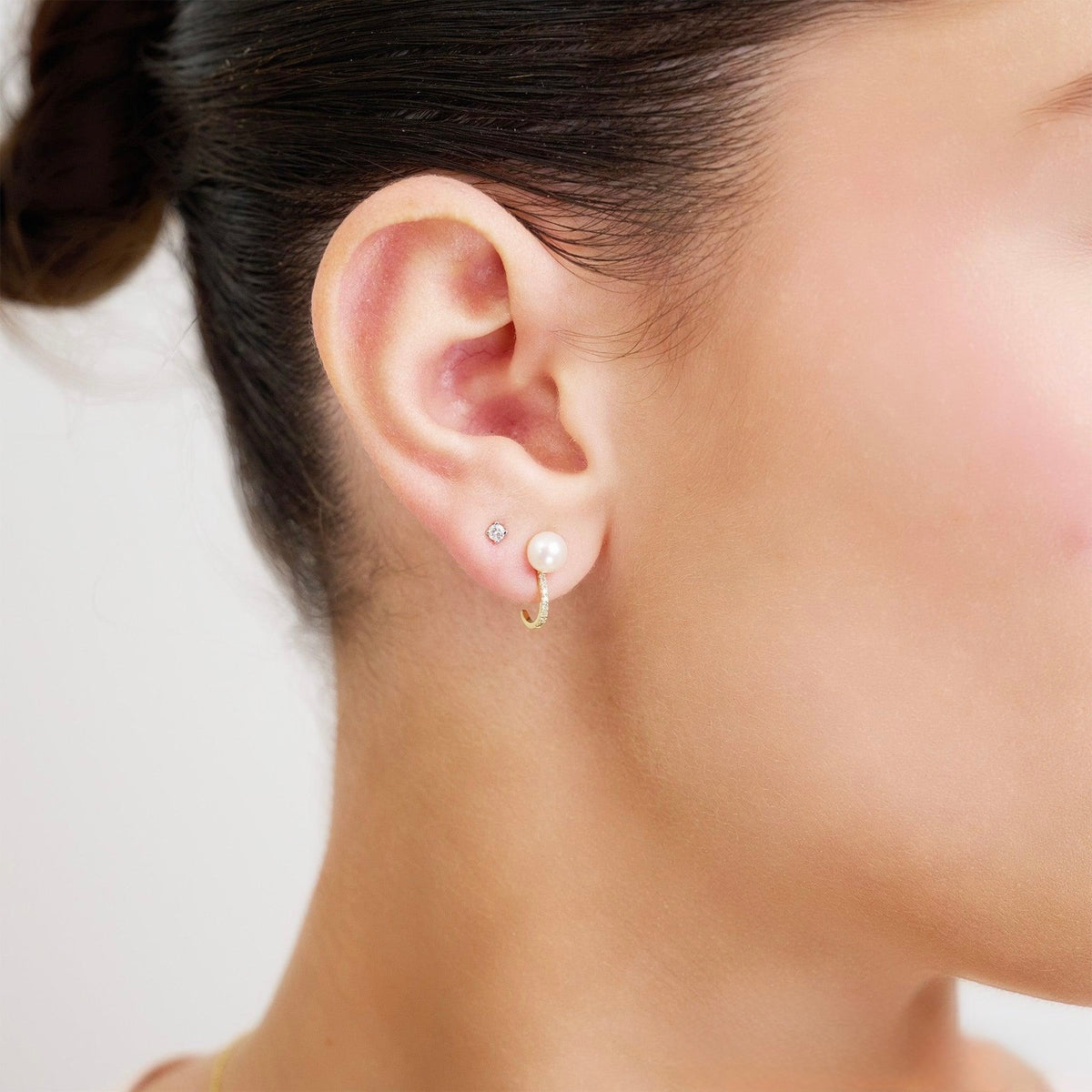 Cultured Pearl & Diamond Ear Wrap Stud Earrings