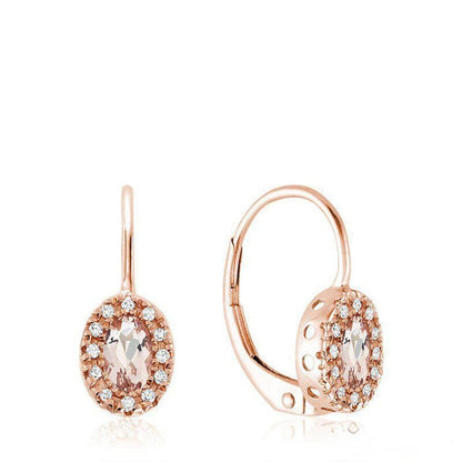 Oval Morganite & Diamond Halo Dangle Earrings
