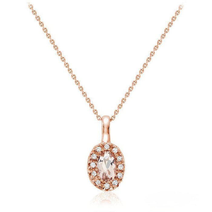 Oval Morganite & Diamond Halo Pendant