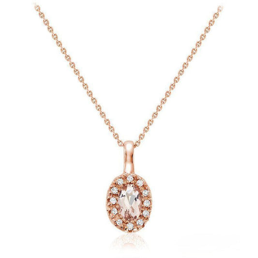 Oval Morganite & Diamond Halo Pendant