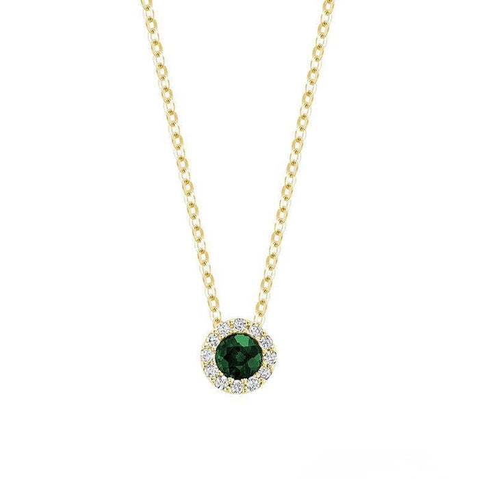 Precious Stone & Halo Diamond Pendant