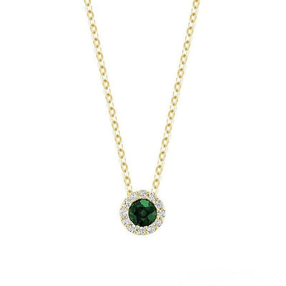 Precious Stone & Halo Diamond Pendant