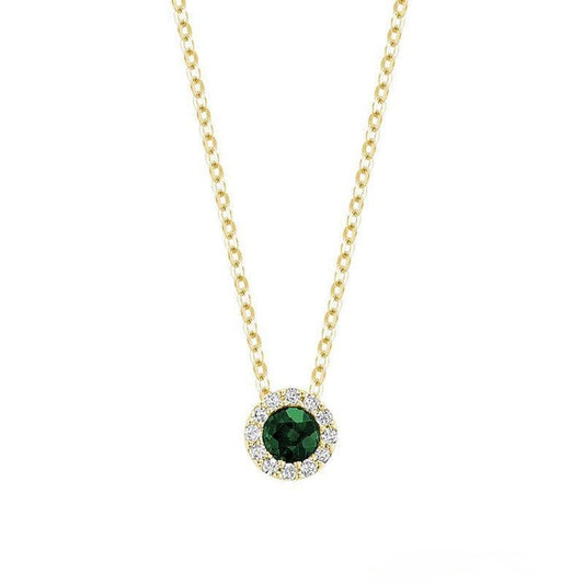 Precious Stone & Halo Diamond Pendant