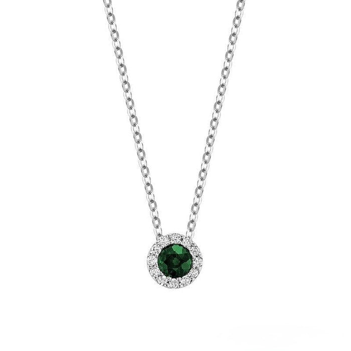 Precious Stone & Halo Diamond Pendant