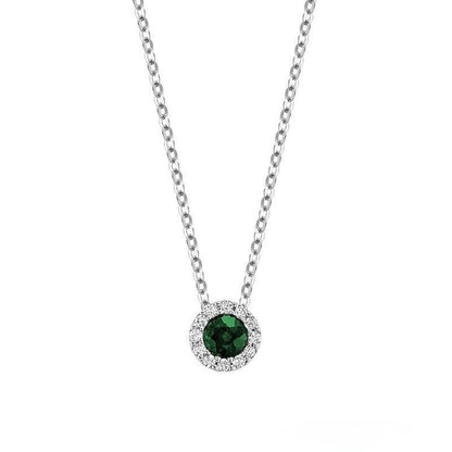 Precious Stone & Halo Diamond Pendant