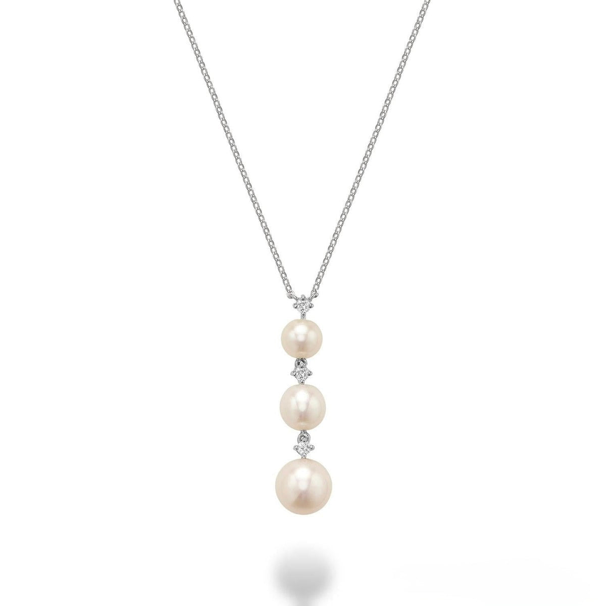 Trinity Drop Pearls & Diamonds Necklace