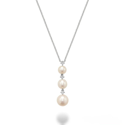 Trinity Drop Pearls & Diamonds Necklace