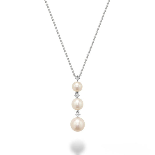 Trinity Drop Pearls & Diamonds Necklace