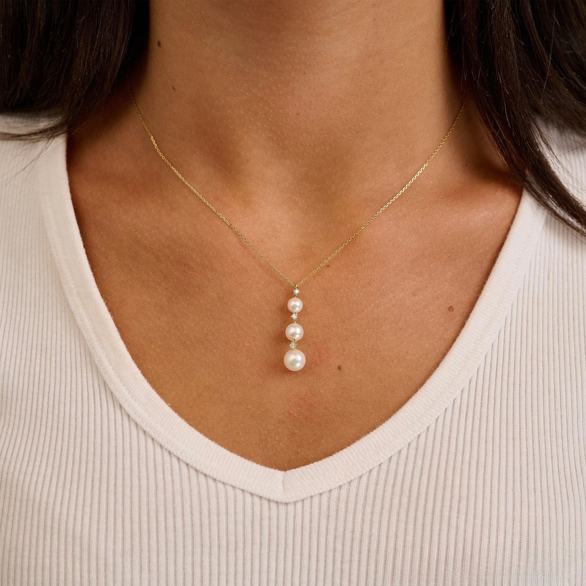 Trinity Drop Pearls & Diamonds Necklace