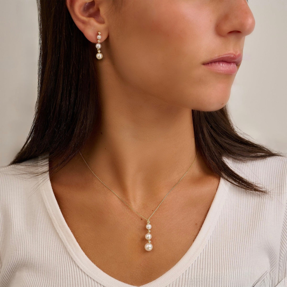 Trinity Drop Pearls & Diamonds Necklace