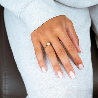 Pearl & Halo Diamond Ring