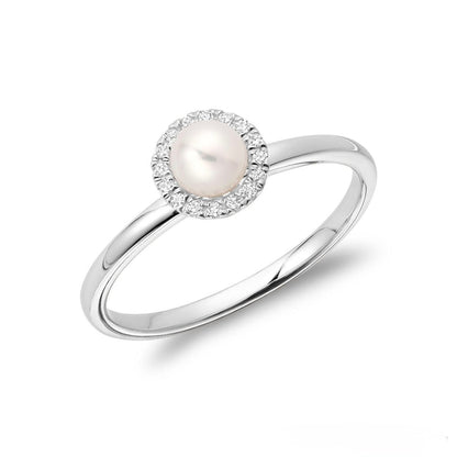 Pearl & Halo Diamond Ring