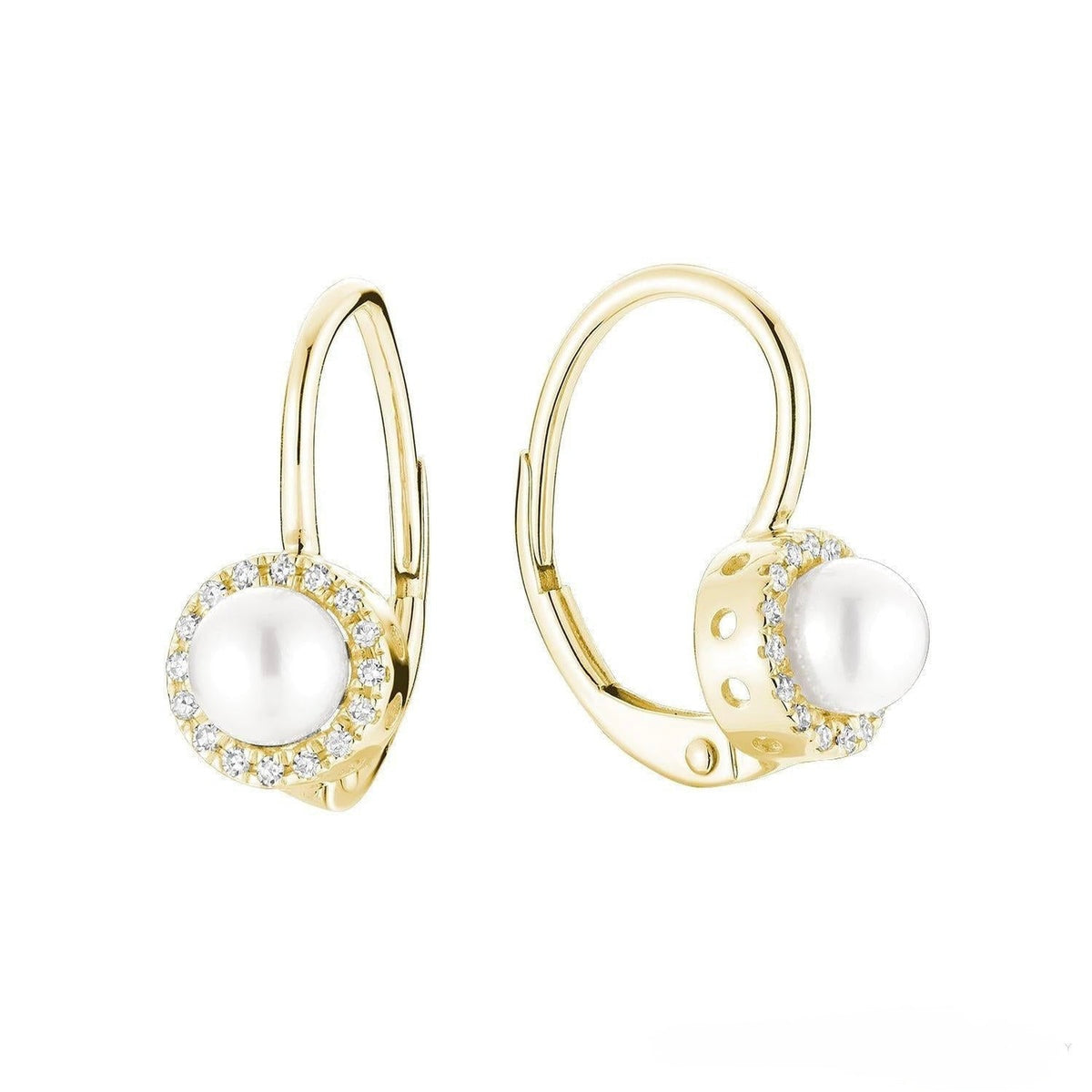 Cultured Pearl & Halo Diamonds Dangle Earrings