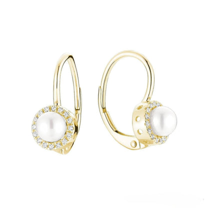 Cultured Pearl & Halo Diamonds Dangle Earrings