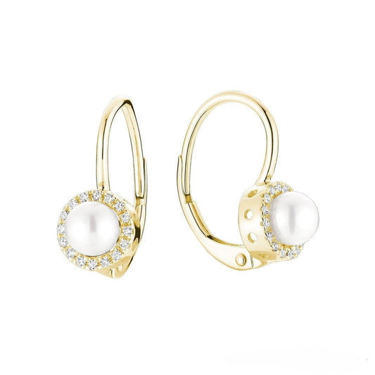 Cultured Pearl & Halo Diamonds Dangle Earrings