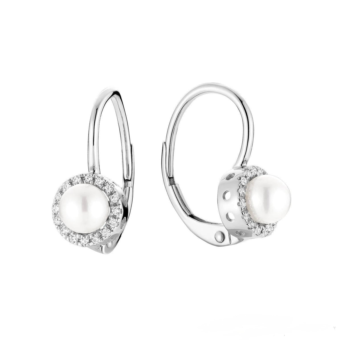 Cultured Pearl & Halo Diamonds Dangle Earrings