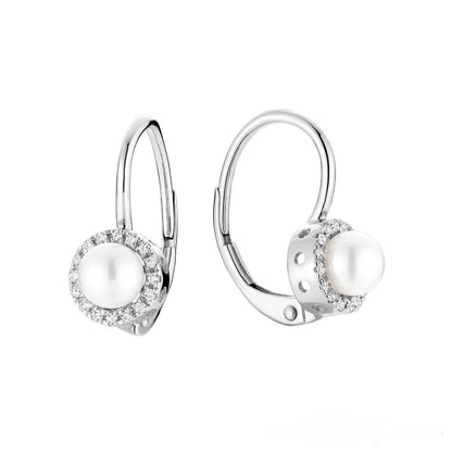Cultured Pearl & Halo Diamonds Dangle Earrings