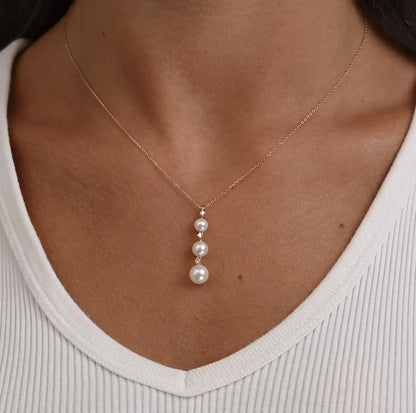 Trinity Drop Pearls & Diamonds Necklace