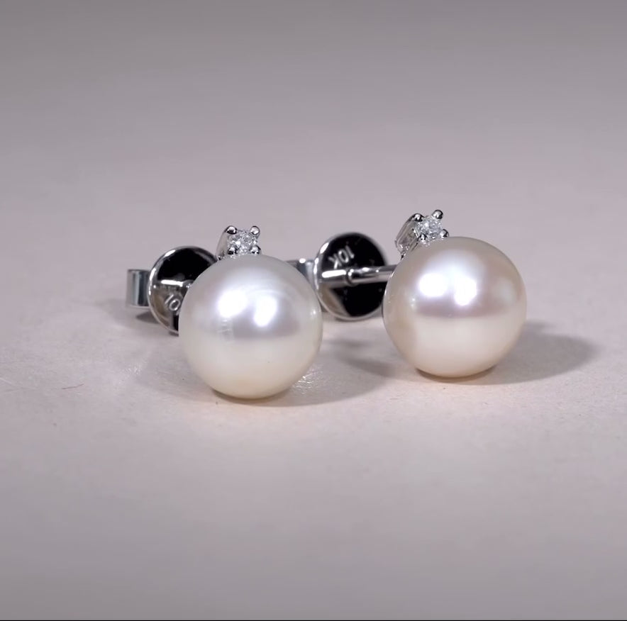 Cultured Pearl & Diamond Stud Earrings