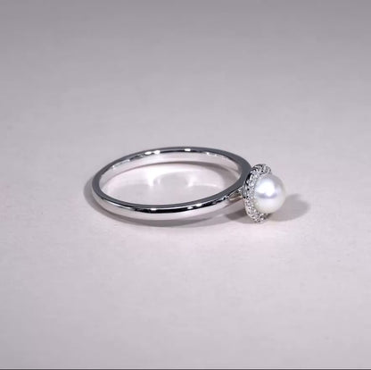 Pearl & Halo Diamond Ring