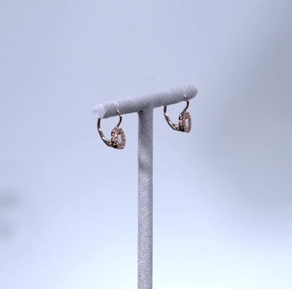 Oval Morganite & Diamond Halo Dangle Earrings