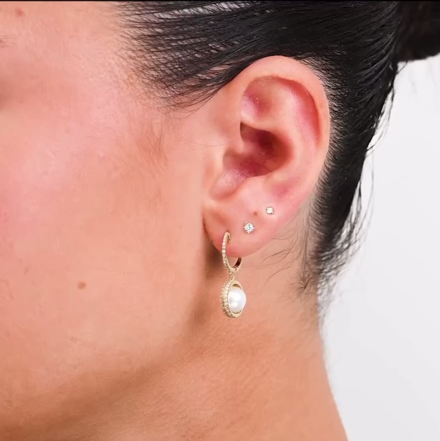 Dangle Pearl & Diamond Earrings