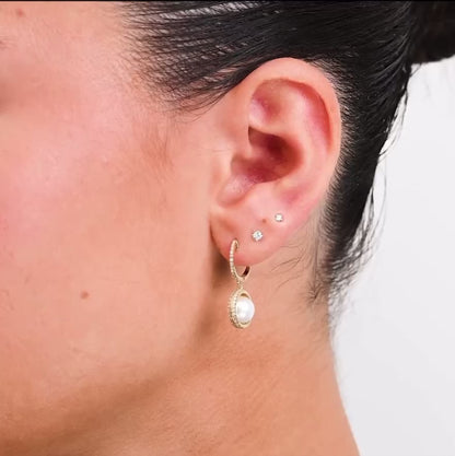 Dangle Pearl & Diamond Earrings